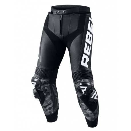 SPODNIE MOTOCYKLOWE SKÓRZANE REBELHORN REBEL BLACK WHITE 58