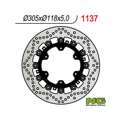 NG TARCZA HAMULCOWA PRZÓD BMW K1100LT/RS '89-00, R1100GS/R '93-94, R1100R/RT/RS '92-01 (305x118x5MM) (6X9,0MM) PŁYWAJĄCA