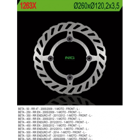 NG TARCZA HAMULCOWA PRZÓD BETA 50/350/400/450/498/500 RR ENDURO (260X120,2X3,5) (4X8,5MM) WAVE 4 OTWORY