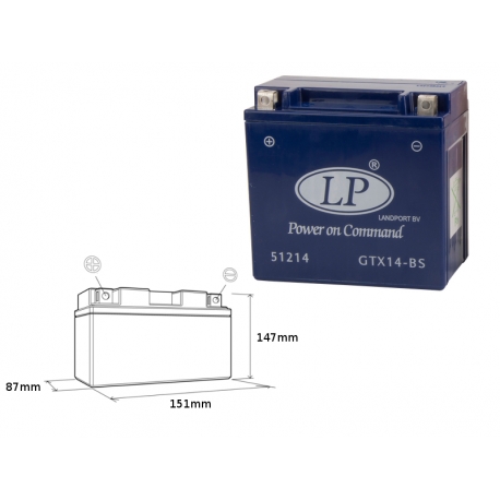 LANDPORT AKUMULATOR ŻELOWY GTX14-4 (MG LTX14-4) 12V 12AH 152X88X147 BEZOBSŁUGOWY - ZALANY - ZASTĘPUJE GTX14BS L (4)