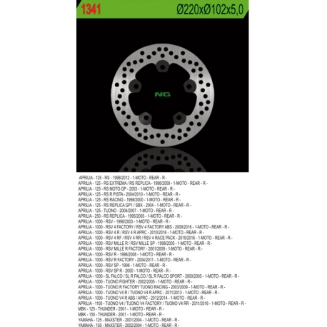 NG TARCZA HAMULCOWA TYŁ APRILIA RS 125, TUONO 1000, RSV 1000 (220X102X5 5 OTWORÓW)