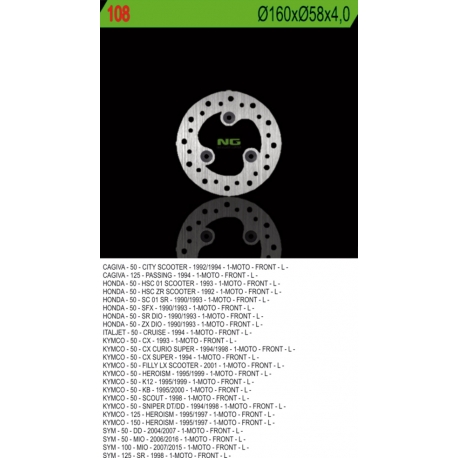 NG TARCZA HAMULCOWA PRZÓD CAGIVA/HONDA/KYMCO/SYM (160X58X4) (3X10,5MM)