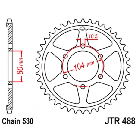 JT ZĘBATKA TYLNA 488 39 KAWASAKI KZ 650 SR 77-80, Z 500B3 81, Z 400F 8385 (48839JT) (ŁAŃC. 530)