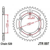 JT ZĘBATKA TYLNA 899 52 ALUMINIOWA RACELITE KTM SX/EXC/LC4 (91-21) (89952JTA) (ŁAŃC. 520) KOLOR NIEBIESKI