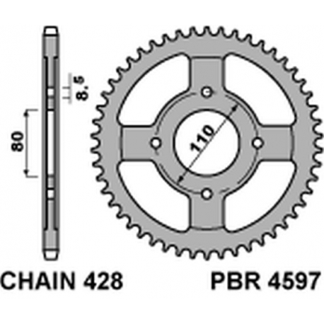 PBR ZĘBATKA TYLNA 4597 42 C45 HONDA CBF 125 09-14 (JTR1219.42) (ŁAŃC. 428)