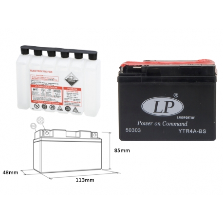 LANDPORT AKUMULATOR YTR4A-BS (MA LTR4A-BS) 12V 2,3AH 113X49X85 BEZOBSŁUGOWY - ELEKTROLIT OSOBNO (6) UE2019/1148