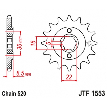 JT ZĘBATKA PRZEDNIA 2052 15 YAMAHA XT 250 TL (JAPAN) '83-84' SRX 250 '87' (205215JT) (ŁAŃC. 520) NA ZAMÓWIENIE