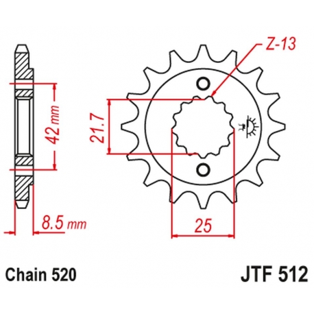 JT ZĘBATKA PRZEDNIA 525 13 KAWASAKI ZXR 400, KLE 500 '91-'96 (-1), GPZ 500S (-1) (52513JT) (ŁAŃC. 520)