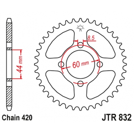 JT ZĘBATKA TYLNA 832 40 YAMAHA FS1 DX/EA/SE, MX 80 '80-82, TY 80, DT 80 '77-83 (83240JT) (ŁAŃC. 420) NA ZAMÓWIENIE