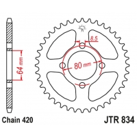 JT ZĘBATKA TYLNA 834 39 YAMAHA FS1E '71-76, RX 80 '82, RS 100 '75-79 (83439JT) (ŁAŃC. 420)