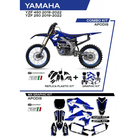 UFO KOMPLET PLASTIKÓW YAKIT321001 PLUS KOMPLET NAKLEJEK (OKLEIN) YAMAHA YZF 250 '19-'22 YZF 450 '18-'22 W ZESTAWIE PRZEDNIA TAB