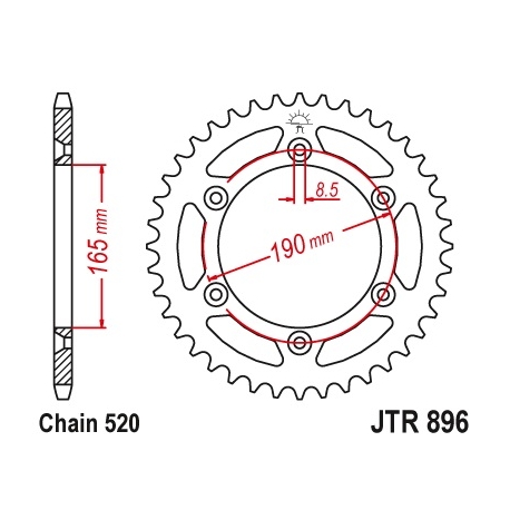 JT ZĘBATKA TYLNA 896 48 KTM 600 LC4 ENDURO (88-89), 125 ENDURO (89) (ŁAŃC. 520) (89648JT)