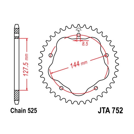 JT ZĘBATKA TYLNA 4320 39 ALUMINIOWA DUCATI 796/848/1100 (432039JT) (ŁAŃC. 525) KOLOR CZARNY