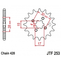 JT ZĘBATKA PRZEDNIA 255 16 HONDA MTX/MBX/XR 80 (25516JT) (ŁAŃC. 420)