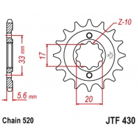 JT ZĘBATKA PRZEDNIA 430 12 KAWASAKI KXF 250 '04-'05, SUZUKI RMZ 250 '04-'05 (43012JT) (ŁAŃC. 520)