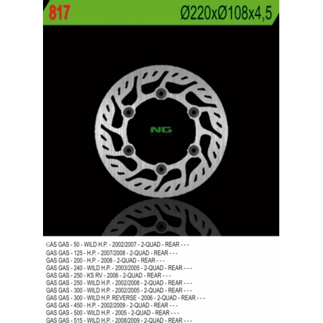 NG TARCZA HAMULCOWA TYŁ GAS GAS 50/125/200/250/300/450/500/515 (220X108X4,5)