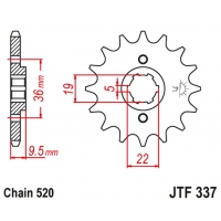 JT ZĘBATKA PRZEDNIA 337 12 HONDA TRX 250/300, CR 250 '82-'85, CR500 '84-'85 (33712JT) (ŁAŃC. 520)