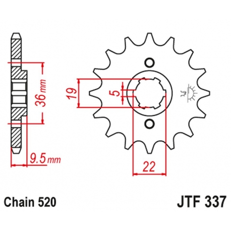 JT ZĘBATKA PRZEDNIA 337 12 HONDA TRX 250/300, CR 250 '82-'85, CR500 '84-'85 (33712JT) (ŁAŃC. 520)