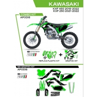 UFO KOMPLET PLASTIKÓW KAKIT227999A PLUS KOMPLET NAKLEJEK (OKLEIN) KAWASAKI KXF 250 '21-'22 KXF 450 '19-'22 W ZESTAWIE PRZEDNIA 