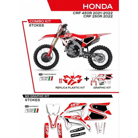 UFO KOMPLET PLASTIKÓW HOKIT125070 PLUS KOMPLET NAKLEJEK (OKLEIN) HONDA CRF 250R '22 CRF 450 '21-'22 W ZESTAWIE PRZEDNIA TABLICA