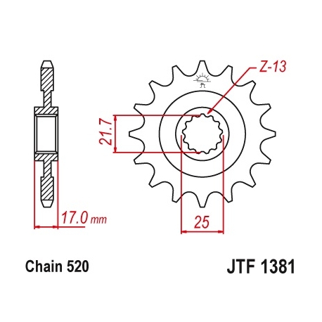 JT ZĘBATKA PRZEDNIA 2042 16 Z GUMĄ HONDA CB 500F/X '13-'15, CBR 500R '13-'15, NC 700 '12-'14, CT/CTX 700 14 204216JTRB) (ŁAŃC. 5