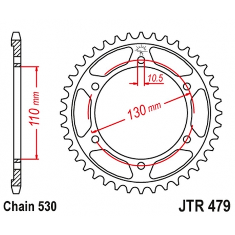 JT ZĘBATKA TYLNA 241 45 YAMAHA R1 '04-'08, FZ 1 '06-'14, R6B '06-'15 (24145JTZBK) (ŁAŃC. 530) KOLOR CZARNY