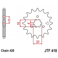 JT ZĘBATKA PRZEDNIA 416 14 KAWASAKI KX 125 '77-79', KC/KE/KH/KS/KE/KM 90/100/125/175 '77-98' (41614JT) (ŁAŃC. 428)