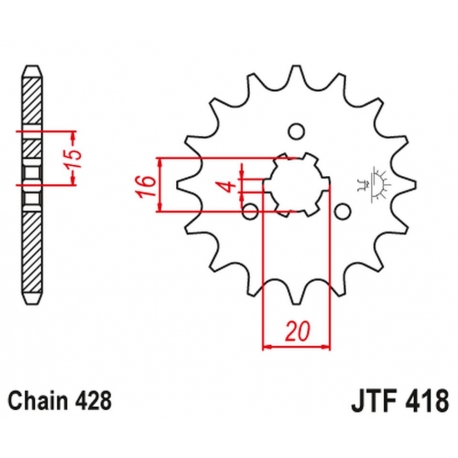 JT ZĘBATKA PRZEDNIA 416 14 KAWASAKI KX 125 '77-79', KC/KE/KH/KS/KE/KM 90/100/125/175 '77-98' (41614JT) (ŁAŃC. 428)