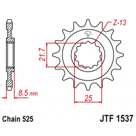 JT ZĘBATKA PRZEDNIA 2137 19 KAWASAKI ZX10R '04-'18 (213719JT) (ŁAŃC. 525)