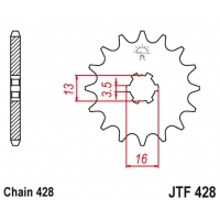 JT ZĘBATKA PRZEDNIA 428 14 SUZUKI DR-Z 50 '19-21', DR-Z 70 '08-18', DS/JR/RM/RG/GT/TS 80 '77-03' (42814JT) (ŁAŃC. 428)