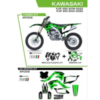 UFO KOMPLET PLASTIKÓW KAKIT227001 PLUS KOMPLET NAKLEJEK (OKLEIN) KAWASAKI KXF 250 '21-'22 KXF 450 '19-'22 W ZESTAWIE PRZEDNIA T