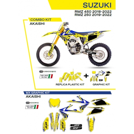 UFO KOMPLET PLASTIKÓW SUKIT418102 PLUS KOMPLET NAKLEJEK (OKLEIN) SUZUKI RMZ 250 '19-'22 RMZ 450 '18-'22 W ZESTAWIE PRZEDNIA TAB