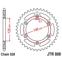 JT ZĘBATKA TYLNA 808 50 ALUMINIOWA RACELITE SUZUKI RM/RMZ DR/DRZ (80850JTA) (ŁAŃC.520) KOLOR CZARNY