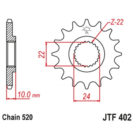 JT ZĘBATKA PRZEDNIA 402 16 Z GUMĄ BMW F 650 '94-'15, APRILIA PEGASO 650 '98-'04 (40216JTRB) (ŁAŃC. 520)