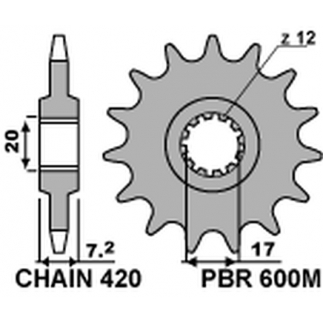 PBR ZĘBATKA PRZEDNIA 600M 14 (JTF1120.14) (ŁAŃC. 420) (600M14JT)