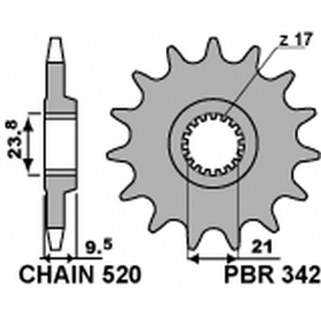 PBR ZĘBATKA PRZEDNIA 342 13 HONDA CR 250 '88-'07, CRF 450R/X '02-'15 CRF 250R '22-'23 (JTF284.13) (ŁAŃC. 520) (34213JT)