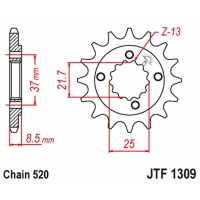 JT ZĘBATKA PRZEDNIA 350 13 HONDA XR 600R '91-'00, TRX 400EX /X '05-'14 (35013JT) (ŁAŃC. 520)