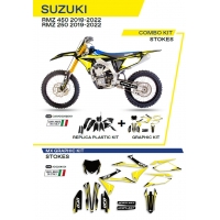 UFO KOMPLET PLASTIKÓW SUKIT418001 PLUS KOMPLET NAKLEJEK (OKLEIN) SUZUKI RMZ 250 '19-'22 RMZ 450 '18-'22 W ZESTAWIE PRZEDNIA TAB