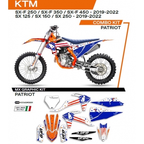 UFO KOMPLET NAKLEJEK (OKLEIN) KTM SX/SXF 125/150/250/350/450 '19-'22 PATRIOT KOLOR OEM (BIAŁY/NIEBIESKI) - WYPRZEDAŻ