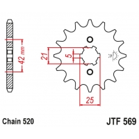 JT ZĘBATKA PRZEDNIA 569 10 YAMAHA YFM 125 GRIZZLY '04-'12, YZ 250 '77-'98, KAWASAKI KX 250 '87-'98 (56910JT) (ŁAŃC. 520)