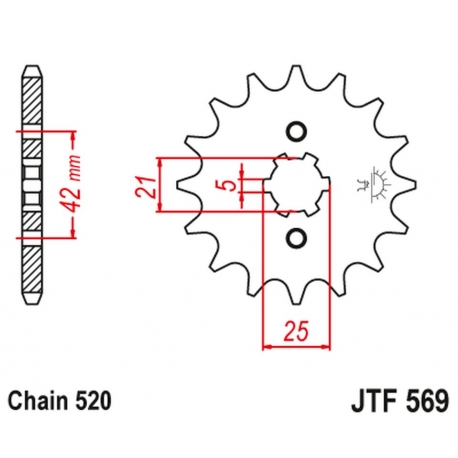 JT ZĘBATKA PRZEDNIA 569 10 YAMAHA YFM 125 GRIZZLY '04-'12, YZ 250 '77-'98, KAWASAKI KX 250 '87-'98 (56910JT) (ŁAŃC. 520)