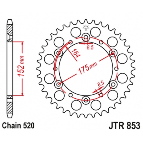 JT ZĘBATKA TYLNA 856 43 ALUMINIOWA RACELITE YAMAHA YZ/YZF '88-'98 (85643JTA) (ŁAŃC. 520) KOLOR CZARNY