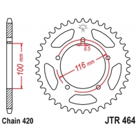 JT ZĘBATKA TYLNA 464 50 KAWASAKI KX 60 '83-03', KX 80 '83-85' (46450JT) (ŁAŃC.420)