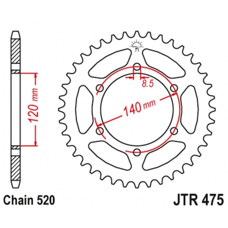 JT ZĘBATKA TYLNA 475 40 KAWASAKI KL 250 '79-05', KV 250 '85-86' (47540JT) (ŁAŃC520)