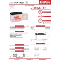 BS AKUMULATOR BB16AL-A2 (YB16ALA2) 12V 16AH 205X71X164 OBSŁUGOWY - ELEKTROLIT OSOBNO (175A) (3) UE2019/1148