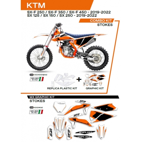 UFO KOMPLET PLASTIKÓW KTKIT522042 PLUS KOMPLET NAKLEJEK (OKLEIN) KTM SX/SXF 125/150/250/350/450 '19-'22 W ZESTAWIE PRZEDNIA TABL