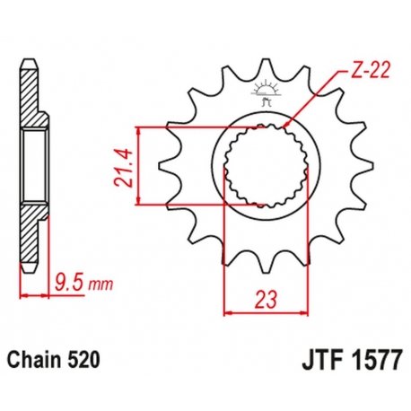 JT ZĘBATKA PRZEDNIA YAMAHA XT 600 '99-03' TT 600 '04, (GRUBOŚĆ 9.5MM) (ŁAŃC. 520)