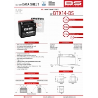 BS AKUMULATOR BTX14-BS (YTX14-BS) 12V 12AH 150X87X145 BEZOBSŁUGOWY - ELEKTROLIT OSOBNO (200A) (4) UE2019/1148