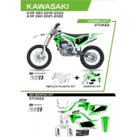 UFO KOMPLET PLASTIKÓW KAKIT227047 PLUS KOMPLET NAKLEJEK (OKLEIN) KAWASAKI KXF 250 '21-'22 KXF 450 '19-'22 W ZESTAWIE PRZEDNIA T