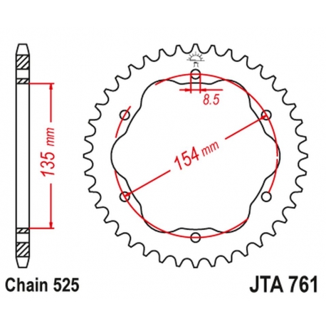 JT ZĘBATKA TYLNA ALUMINIOWA (ERGAL) DUCATI 1098/R /S '07-'09, STREETFIGHTER 1099 '09-'13, 1198R/S '09-'11, 1199 PANIGALE '12-'15